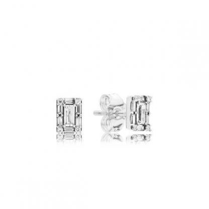 Ice cube silver stud earrings with clear cubic zirconia
