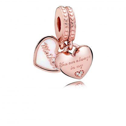 Mother & daughter PANDORA Rose split dangle with silver enamel and clear cubic zirconia