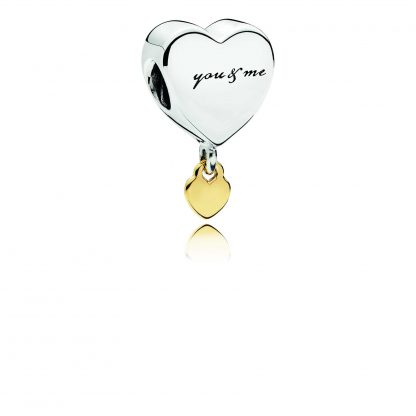 You & me heart silver charm with 14k
