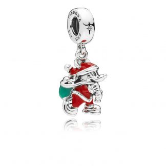 Disney Mickey Santa silver dangle with red, green enamel and clear cubic zirconia
