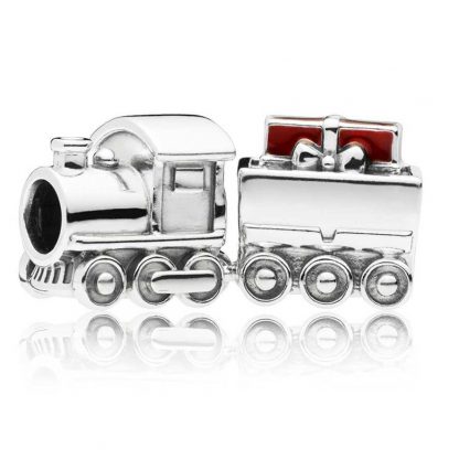 Christmas train silver charm with red enamel